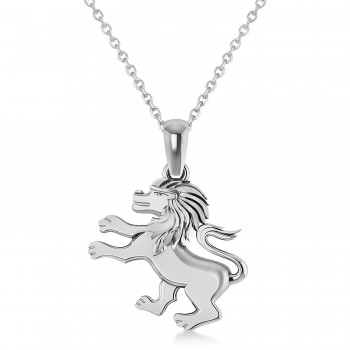 Roaring Lion Charm Pendant Necklace 14k White Gold