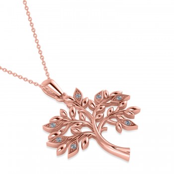 Diamond Family Tree Of Life Charm Pendant Necklace 14k Rose Gold (0.11 ct)