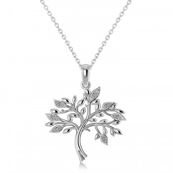 Diamond Family Tree Of Life Charm Pendant Necklace 14k White Gold (0.11 ct)