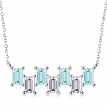 Bar Aquamarine & Diamond Baguette Necklace 14k White Gold (1.90 ctw)