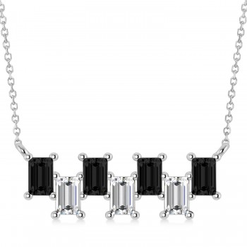 Bar Black Diamond & Diamond Baguette Necklace 14k White Gold (2.10 ctw)