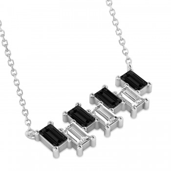 Bar Black Diamond & Diamond Baguette Necklace 14k White Gold (2.10 ctw)