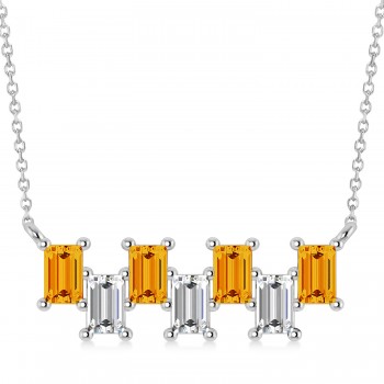 Bar Citrine & Diamond Baguette Necklace 14k White Gold (2.30 ctw)