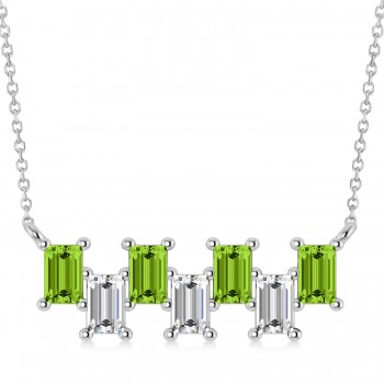 Bar Peridot & Diamond Baguette Necklace 14k White Gold (2.30 ctw)