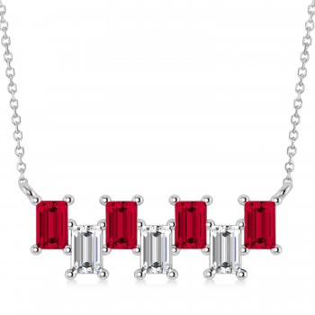 Bar Ruby & Diamond Baguette Necklace 14k White Gold (3.10 ctw)