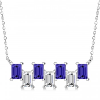 Bar Tanzanite & Diamond Baguette Necklace 14k White Gold (2.42 ctw)