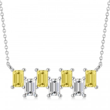 Bar Yellow Diamond & Diamond Baguette Necklace 14k White Gold (2.10 ctw)