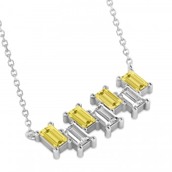 Bar Yellow Diamond & Diamond Baguette Necklace 14k White Gold (2.10 ctw)