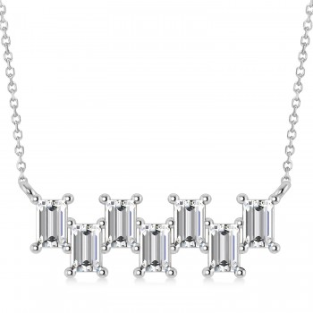 Bar Diamond Baguette Pendanat Necklace 14k White Gold (2.10 ctw)