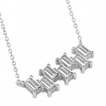 Bar Diamond Baguette Pendanat Necklace 14k White Gold (2.10 ctw)