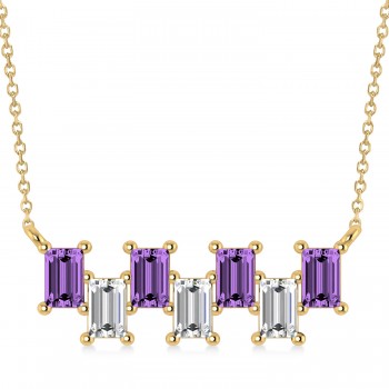 Bar Amethyst & Diamond Baguette Necklace 14k Yellow Gold (2.50 ctw)