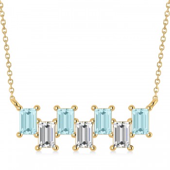 Bar Aquamarine & Diamond Baguette Necklace 14k Yellow Gold (1.90 ctw)