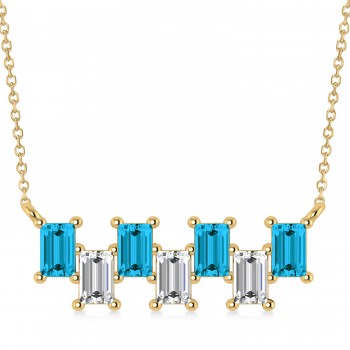 Bar Blue Diamond & Diamond Baguette Necklace 14k Yellow Gold (2.10 ctw)