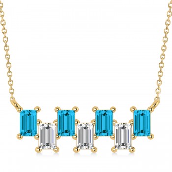 Bar Blue Diamond & Diamond Baguette Necklace 14k Yellow Gold (2.10 ctw)