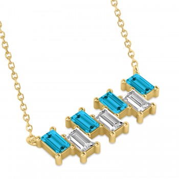 Bar Blue Diamond & Diamond Baguette Necklace 14k Yellow Gold (2.10 ctw)