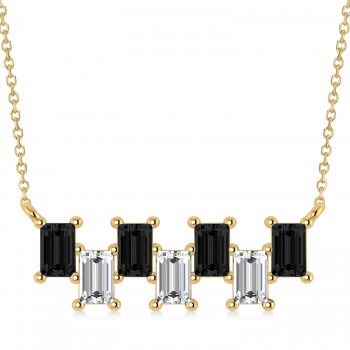 Bar Black Diamond & Diamond Baguette Necklace 14k Yellow Gold (2.10 ctw)