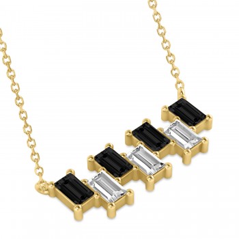 Bar Black Diamond & Diamond Baguette Necklace 14k Yellow Gold (2.10 ctw)