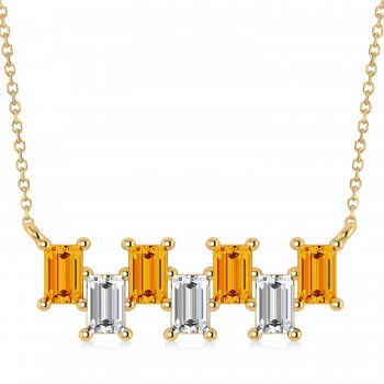 Bar Citrine & Diamond Baguette Necklace 14k Yellow Gold (2.30 ctw)