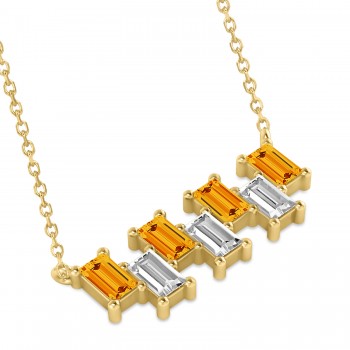 Bar Citrine & Diamond Baguette Necklace 14k Yellow Gold (2.30 ctw)