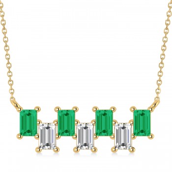 Bar Emerald & Diamond Baguette Necklace 14k Yellow Gold (2.10 ctw)