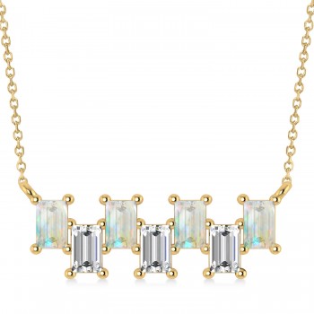 Bar Opal & Diamond Baguette Necklace 14k Yellow Gold (2.10 ctw)
