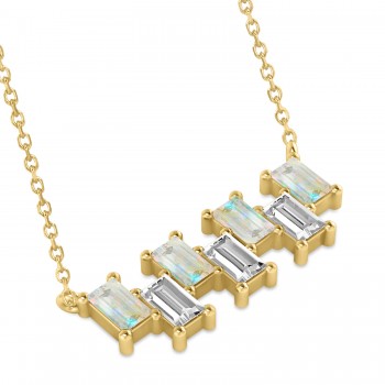 Bar Opal & Diamond Baguette Necklace 14k Yellow Gold (2.10 ctw)
