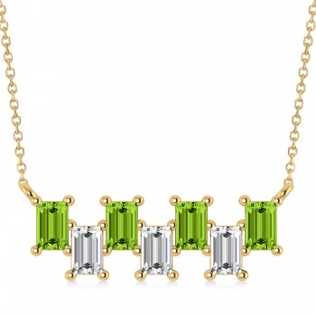 Bar Peridot & Diamond Baguette Necklace 14k Yellow Gold (2.30 ctw)