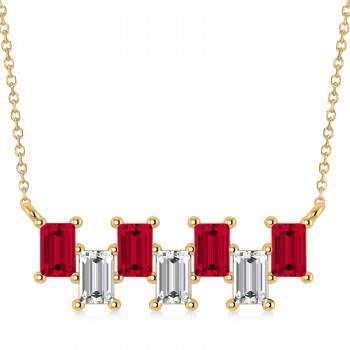 Bar Ruby & Diamond Baguette Necklace 14k Yellow Gold (3.10 ctw)