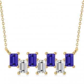 Bar Tanzanite & Diamond Baguette Necklace 14k Yellow Gold (2.42 ctw)