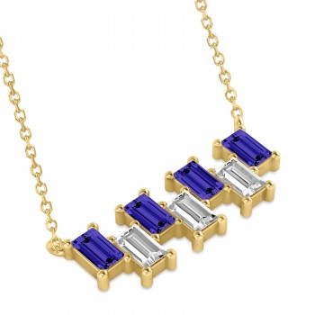 Bar Tanzanite & Diamond Baguette Necklace 14k Yellow Gold (2.42 ctw)