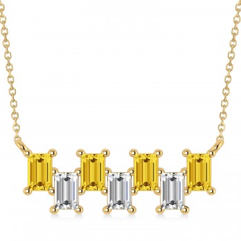 Bar Yellow Sapphire & Diamond Baguette Necklace 14k Yellow Gold (3.10 ctw)