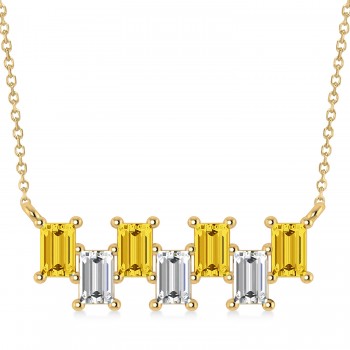 Bar Yellow Sapphire & Diamond Baguette Necklace 14k Yellow Gold (3.10 ctw)