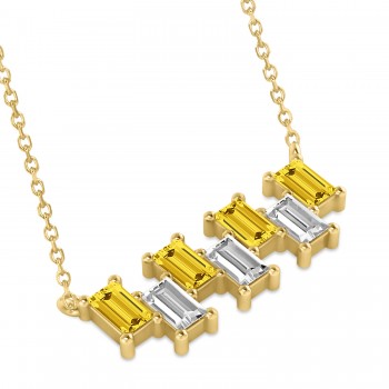 Bar Yellow Sapphire & Diamond Baguette Necklace 14k Yellow Gold (3.10 ctw)