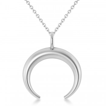 Crescent Moon Horn Pendant Necklace 14k White Gold