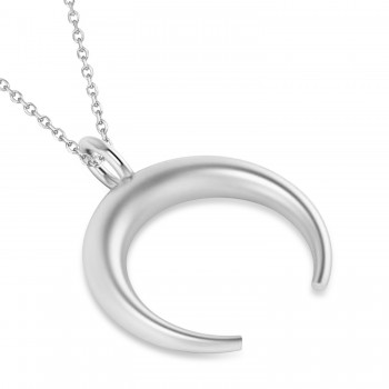 Crescent Moon Horn Pendant Necklace 14k White Gold