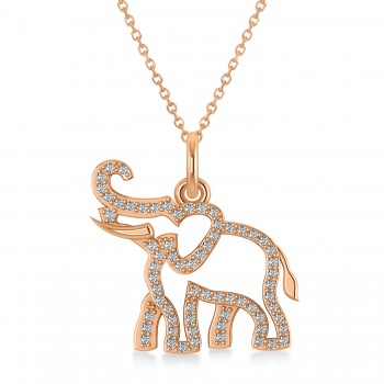 Diamond Elephant Pendant Necklace 14k Rose Gold (0.34ct)