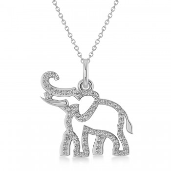 Lab Diamond Elephant Pendant Necklace 14k White Gold (0.34ct)