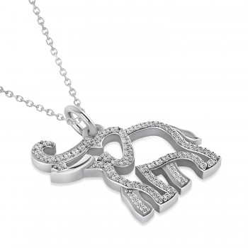 Diamond Elephant Pendant Necklace 14k White Gold (0.34ct)