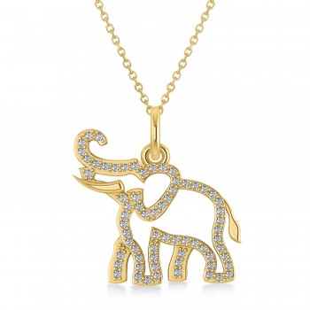 Lab Diamond Elephant Pendant Necklace 14k Yellow Gold (0.34ct)