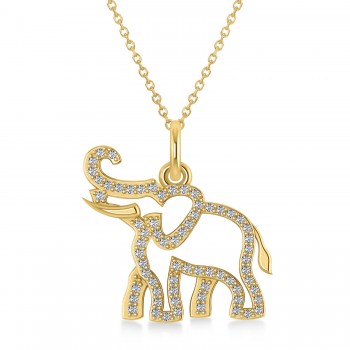 Diamond Elephant Pendant Necklace 14k Yellow Gold (0.34ct)