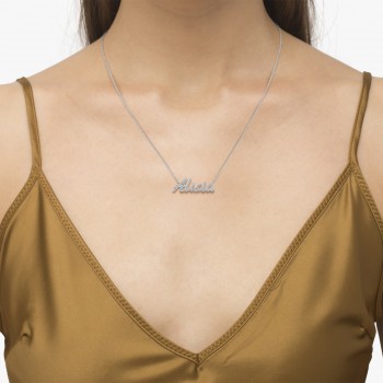 Personalized Diamond Name Pendant Necklace 14k White Gold