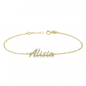 Personalized Diamond Name Anklet 14k Yellow Gold