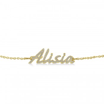 Personalized Diamond Name Anklet 14k Yellow Gold