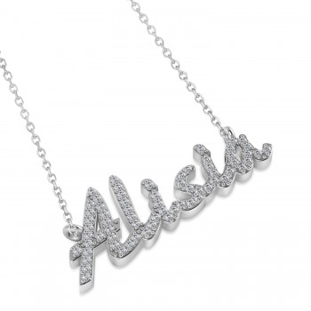 Personalized Lab Grown Diamond Name Pendant Necklace 14k White Gold