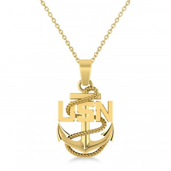 Men's United States Navy Anchor Pendant Necklace 14k Yellow Gold