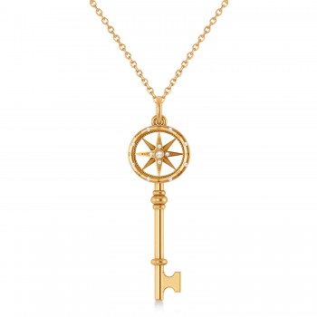 Diamond Compass Key Pendant 14k Rose Gold (0.08 ctw)