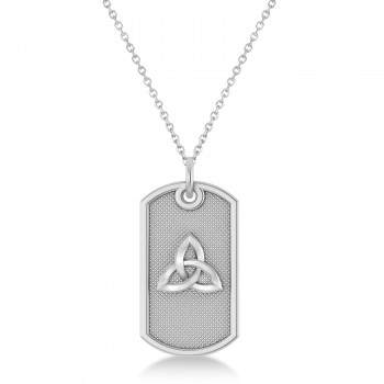 Celtic Knot Dog Tag Pendant Necklace 14k White Gold