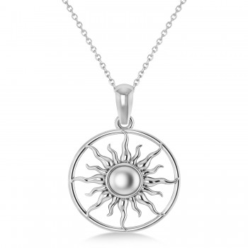 Summertime Sun Circle Pendant Necklace 14k White Gold