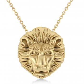 Lion's Head Pendant Necklace 14k Yellow Gold