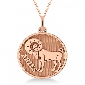 Aries Coin Zodiac Pendant Necklace 14k Rose Gold